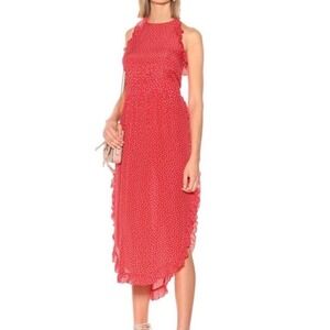 See by Chloe Red Polka Dot Halter Maxi Dress Ruffle HighLow Georgette Size 36